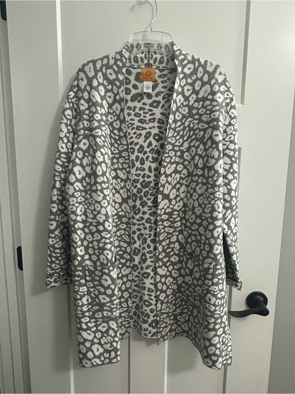 Ruby Rd. Gray & White Leopard Open-Front Cardigan